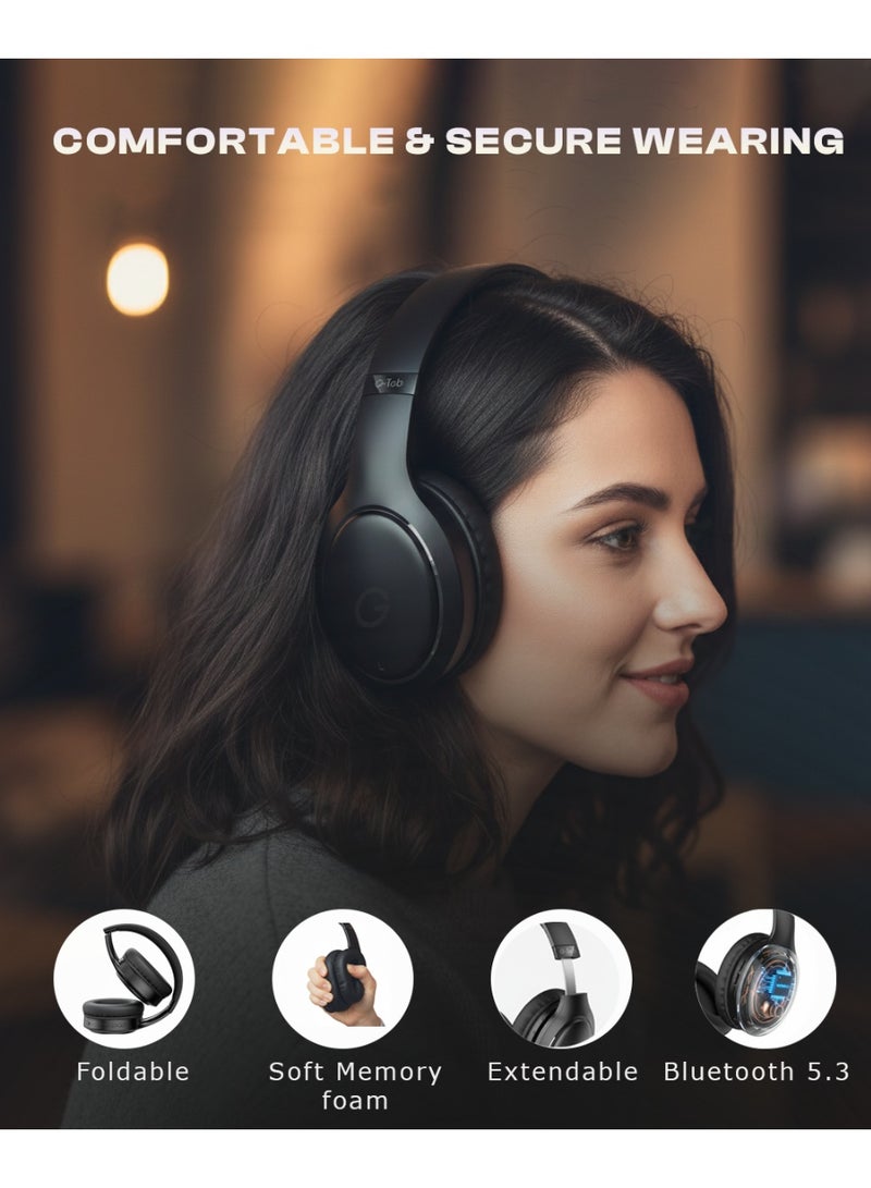 جي تاب جهاز G-Tab GTH10 سماعات رأس لاسلكية بلوتوث – اتصال NFC تلقائي، قابلة للطي، فوق الأذن، صوت ستيريو عالي الجودة، باس عميق، 74 ساعة تشغيل، شحن سريع Type-C - Image 4